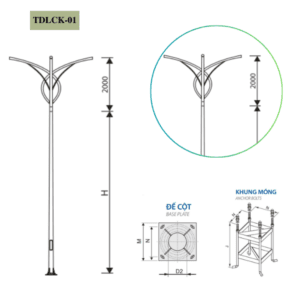 Cột Đèn rời cần đôi  5m 6m 7m 8m 9m 10m 11m TKLCK-01