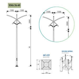 Cột Đèn rời cần đôi  5m 6m 7m 8m 9m 10m 11m TKLCK-05