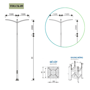 Cột Đèn rời cần đôi  5m 6m 7m 8m 9m 10m 11m TKLCK-09