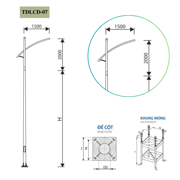 Cột Đèn rời cần đơn 5m 6m 7m 8m 9m 10m 11m TDLCD-07