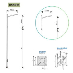 Cột Đèn rời cần đơn 5m 6m 7m 8m 9m 10m 11m TDLCD-09